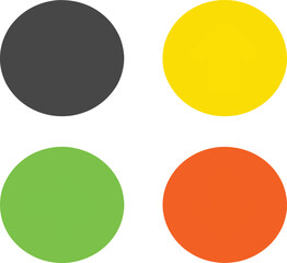 Four Colorful Circles: Black, Yellow, Green, Orange Dots Abstract Design