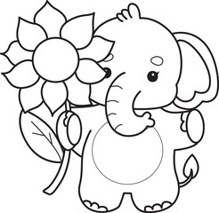 Obraz premium Cute Elephant icon. Funny baby Elephant animal series stock illustration. Life of fluffy Elephant designs. Coloring pages of Funny baby Elephant.