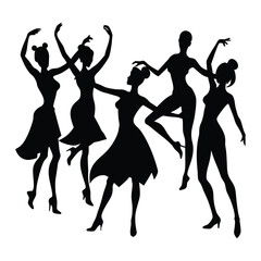Silhouettes of women in dynamic dance poses, showcasing grace, rhythm, and motion. Each figure captures the beauty and energy of diverse dance styles in perfect harmony.
