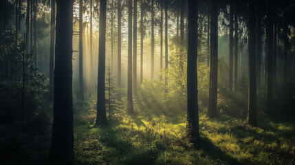 Obraz premium Green forest environment. Beautiful Forest