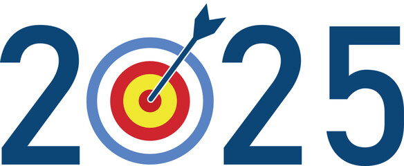 2025 Target Goal Icon – Bold Typography with Arrow-Pierced Bullseye in Zero Digit Highlighting Focus and Achievement for Business and Strategy Themes