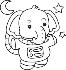 Cute Elephant icon. Funny baby Elephant animal series stock illustration. Life of fluffy Elephant designs. Coloring pages of Funny baby Elephant.