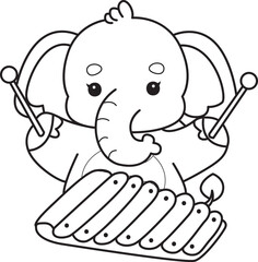 Cute Elephant icon. Funny baby Elephant animal series stock illustration. Life of fluffy Elephant designs. Coloring pages of Funny baby Elephant.