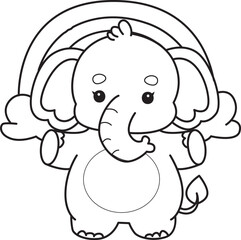 Cute Elephant icon. Funny baby Elephant animal series stock illustration. Life of fluffy Elephant designs. Coloring pages of Funny baby Elephant.