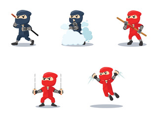 Ninja Set Cartoon Illustration Design