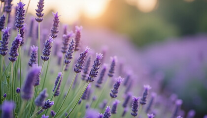 Fototapeta premium Gentle close-up of purple flowers in sunlight: Serenity and vitality of an early summer field