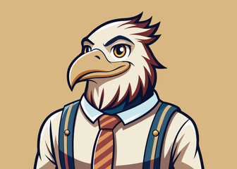 Charming Eagle in Suspenders and Dress Shirt Retro Vector Bird with Vintage Style and Confident Pose 