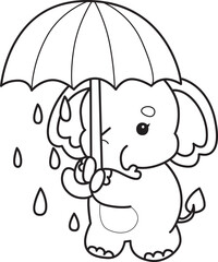 Cute Elephant icon. Funny baby Elephant animal series stock illustration. Life of fluffy Elephant designs. Coloring pages of Funny baby Elephant.
