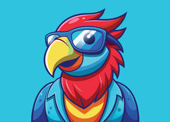 Cool Parrot in Reflective Sunglasses Vibrant Vector Bird with Tropical Vibes and Playful Style Design 