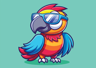 Cool Parrot in Reflective Sunglasses Vibrant Vector Bird with Tropical Vibes and Playful Style Design 