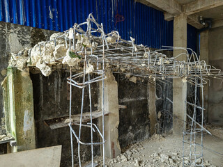 A series of used reinforced concrete structures from buildings that have been dismantled for...