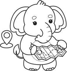 Cute Elephant icon. Funny baby Elephant animal series stock illustration. Life of fluffy Elephant designs. Coloring pages of Funny baby Elephant.