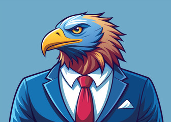 Distinguished Eagle in Sleek Blazer with Pocket Square Vector Illustration with Sharp Details and Minimalist Style 
