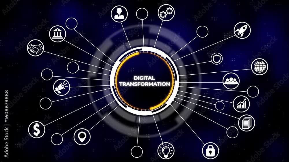Aufkleber concept of digitization of business processes and modern technology. digital transformation. hi tech