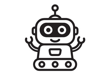 A stylized robot vector drawn in black and white, with strong black outlines emphasizing its head, limbs, and body panels in a clean, tech inspired style.

