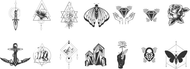 Tribal Tattoo Designs bundle set: black and white vector illustrations showcasing intricate tribal art patterns, ideal for tattoo inspiration or design elements.