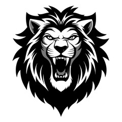 a lion head roaring with its mouth open in a simple look a logo silhouette vector illustration