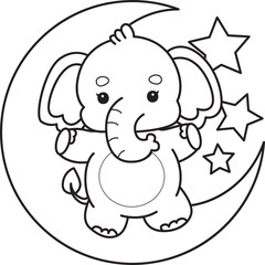 Obraz premium Cute Elephant icon. Funny baby Elephant animal series stock illustration. Life of fluffy Elephant designs. Coloring pages of Funny baby Elephant.