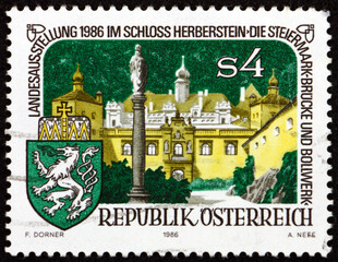 Postage stamp Austria 1986 Herberstein Castle, arms of Styria