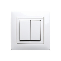 Close-up of a white light switch on a transparent background, showing the switch in the off position 