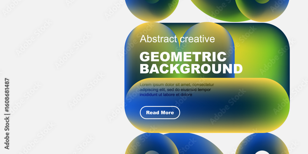 Aufkleber abstract geometric design. vibrant colors blend, creating dynamic shapes. text promotes further expl