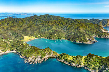 Aerial view of Te Rawhiti Inlet, North Island, New Zealand, Oceania.