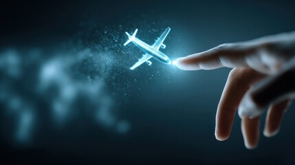 Hand activating a digital airplane
