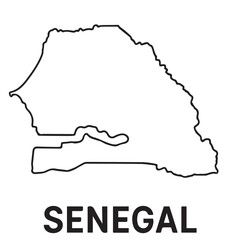 Vector map of Senegal in monochrome style, using strong black outlines to emphasize its western bulge, coastal curves, and clean geographic separation from neighboring countries.

