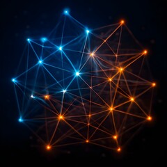 Abstract Glowing Network Connections in Blue and Orange on Dark Space Background
