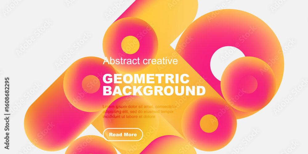 Poster vibrant abstract shapes overlap, creating dynamic geometric background. warm colors blend into cool 