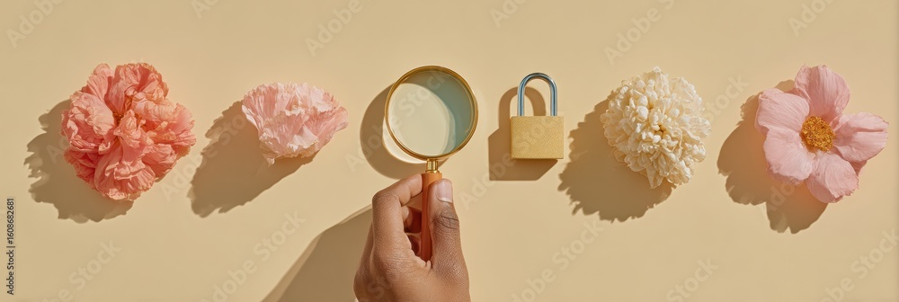 Poster premium cybersecurity concept with hand holding magnifying glass to detect vulnerability scan and un