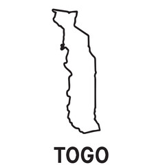 A black and white vector map of Togo, outlined in bold black lines, showing the country's slim vertical shape with clean borders and simplified geographic form.

