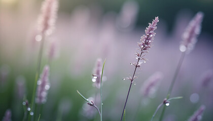  Close-up of Delicate Purple Flower Spikes in Sunlight: Dreamy Soft Natural Field Photography