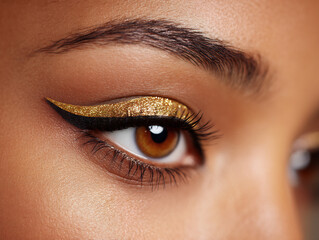 Fototapeta premium gold eyeliner shimmer closeup makeup look