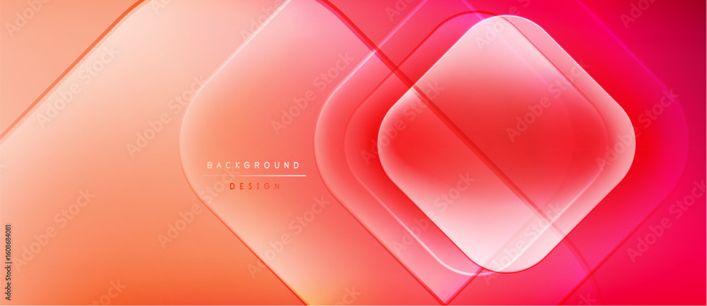 Poster abstract geometric design. overlapping squares create dynamic gradient effect. warm colors dominate 
