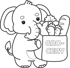 Cute Elephant icon. Funny baby Elephant animal series stock illustration. Life of fluffy Elephant designs. Coloring pages of Funny baby Elephant.