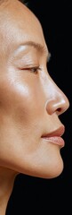 Authentic Asian Woman Natural Glow from Healthy Eating with Fine Lines Close-Up Profile Premium Lifestyle Content for Wellness Marketing and Social Media Campaigns