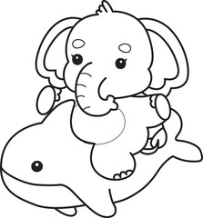 Cute Elephant icon. Funny baby Elephant animal series stock illustration. Life of fluffy Elephant designs. Coloring pages of Funny baby Elephant.