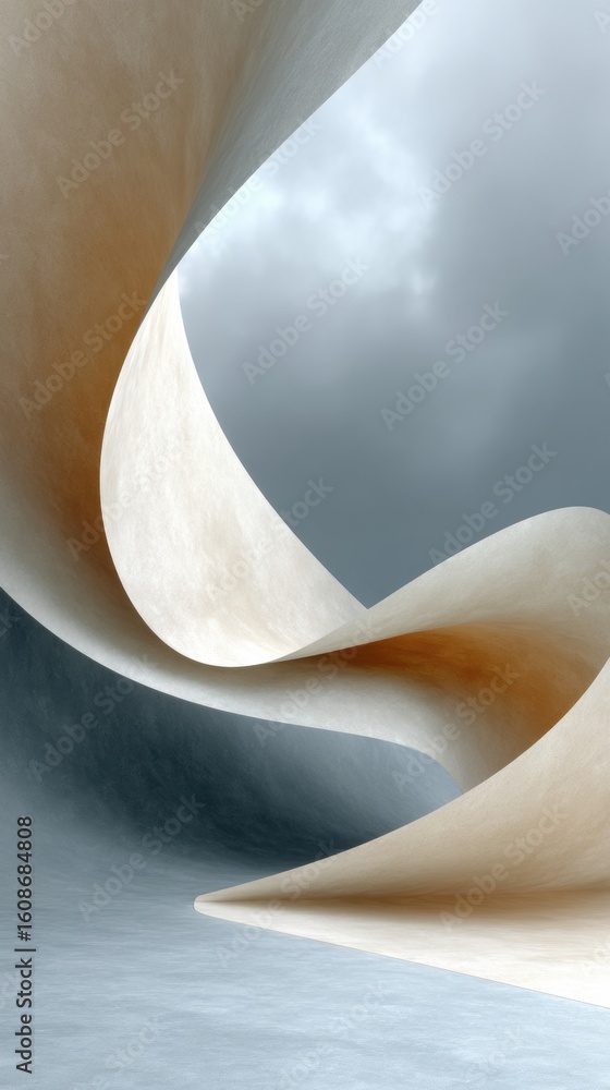 Poster modern abstract architectural curve design with soft light and cloudy sky background for premium com