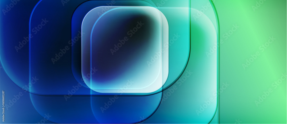 Poster abstract composition. overlapping squares, gradients, bluegreen hues create modern visual effect. mi