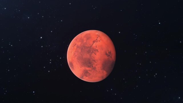 Planet Mars slowly rotating with starfield