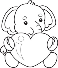 Cute Elephant icon. Funny baby Elephant animal series stock illustration. Life of fluffy Elephant designs. Coloring pages of Funny baby Elephant.