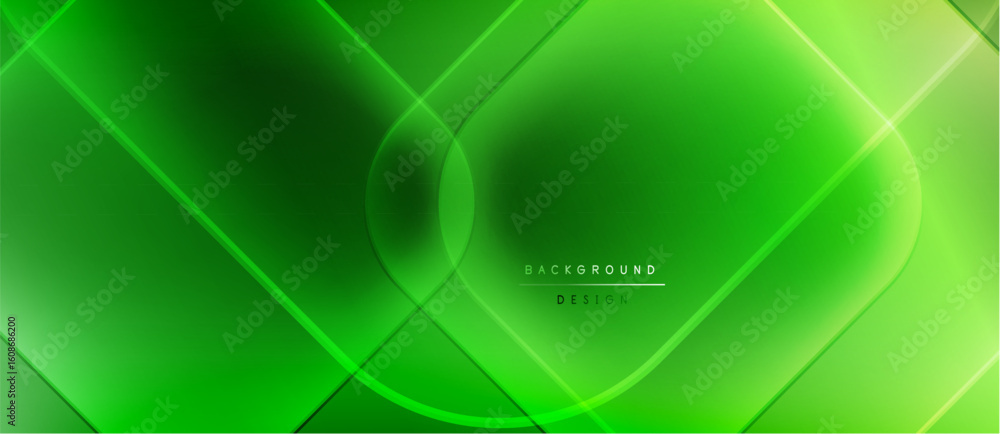 Poster bright green abstract background. geometric shapes overlap, creating dynamic visual effect. modern d