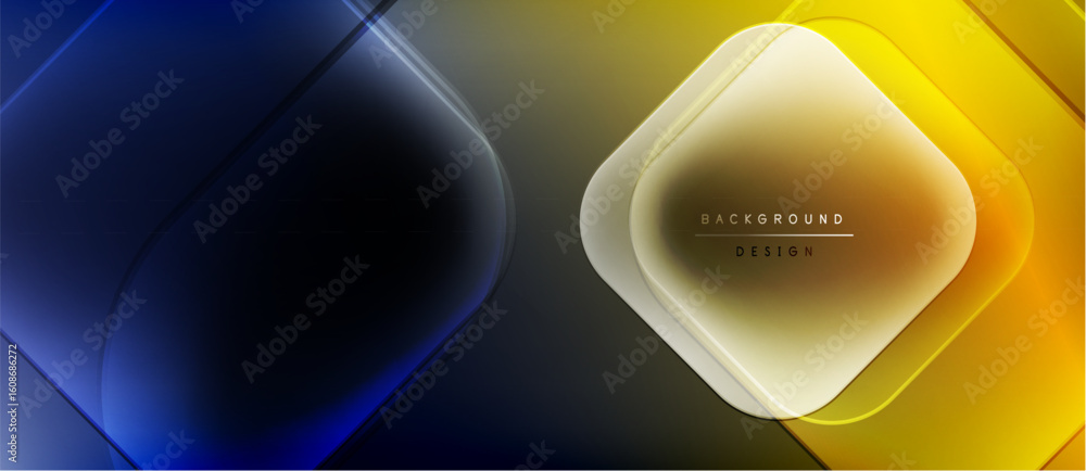Poster Abstract geometric shapes, gradient colors, dark background. Modern design elements create dynamic visual effect. Smooth transitions, bright accents.