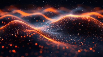 Abstract waves of light and particles creating a dynamic, flowing visual effect.