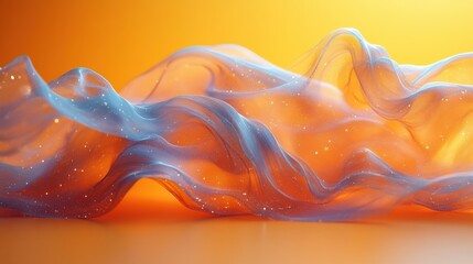 A flowing abstract fabric in blue and orange hues, shimmering with sparkles.