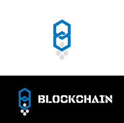 Fototapeta premium Vertical Chain Blockchain Hexagon Logo