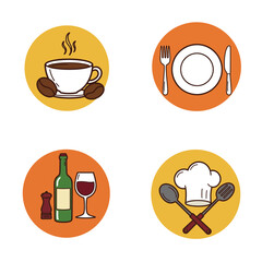 Restaurant and Food Icons Set Coffee Plate Setting Wine and Chef