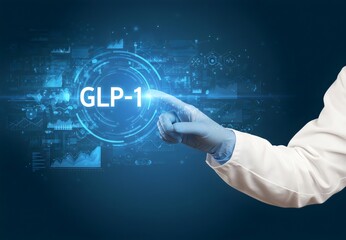 Doctor's Hand Interacting with GLP-1 Hologram - Future of Diabetes and Obesity Treatment, Digital Health Innovation, Healthcare of Tomorrow