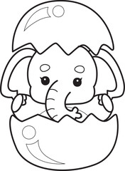 Cute Elephant icon. Funny baby Elephant animal series stock illustration. Life of fluffy Elephant designs. Coloring pages of Funny baby Elephant.